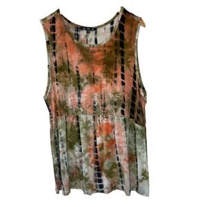 Coin 1804 Boho Tie Dye Orange & Green Sleeveless Relaxed Fit Peplum Top Size 2X